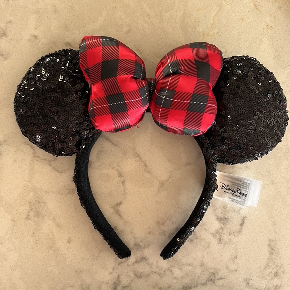 PLAID DISNEY EARS HEADBAND ❤️🖤❤️🖤 RED AND BLACK TARTAN ❤️🖤❤️🖤